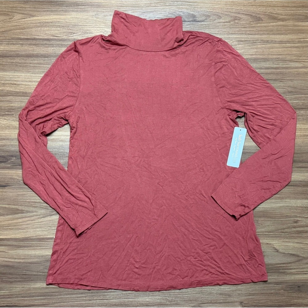 Soft Surrounds Chloe Turtleneck Tunic Jersey Top Clay Red Rust Long Sleeve Sz M